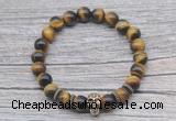 CGB7516 8mm yellow tiger eye bracelet with skull for men or women