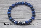 CGB7524 8mm blue tiger eye bracelet with skull for men or women