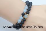 CGB7607 8mm matte black onyx & aquamarine mala stretchy bracelets