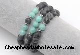 CGB7608 8mm matte black labradorite & amazonite mala stretchy bracelets