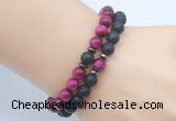 CGB7616 8mm black lava & red tiger eye mala stretchy bracelets