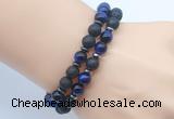 CGB7619 8mm black lava & blue tiger eye mala stretchy bracelets