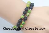 CGB7629 8mm black lava & green sea sediment jasper mala stretchy bracelets