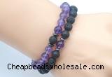 CGB7634 8mm black lava & amethyst gemstone mala stretchy bracelets