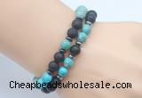 CGB7641 8mm black lava & blue sea sediment jasper mala stretchy bracelets