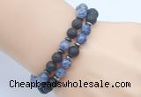 CGB7646 8mm black lava & blue spot stone mala stretchy bracelets