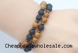 CGB7652 8mm black lava & wooden jasper mala stretchy bracelets