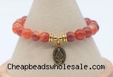 CGB7843 8mm red banded agate bead with luckly charm bracelets