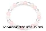 CGB8000 8mm white crystal, white jade & rose quartz beaded stretchy bracelets