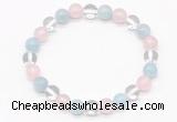 CGB8002 8mm aquamarine, white crystal & rose quartz beaded stretchy bracelets