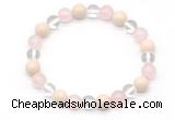 CGB8007 8mm white crystal, rose quartz & white fossil jasper beaded stretchy bracelets