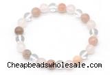 CGB8008 8mm white crystal, rose quartz & sunstone beaded stretchy bracelets