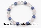 CGB8009 8mm white crystal, rose quartz & lapis lazuli beaded stretchy bracelets