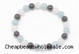 CGB8011 8mm aquamarine, garnet & white jade beaded stretchy bracelets