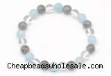 CGB8012 8mm aquamarine, labradorite & white crystal beaded stretchy bracelets