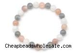 CGB8014 8mm moonstone, white moonstone & labradorite beaded stretchy bracelets