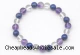 CGB8016 8mm amethyst, white crystal & lapis lazuli beaded stretchy bracelets