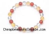 CGB8017 8mm citrine, white crystal & red agate beaded stretchy bracelets