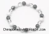 CGB8019 8mm white crystal, white howlite & black labradorite beaded stretchy bracelets