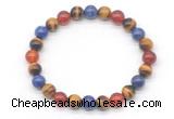 CGB8029 8mm yellow tiger eye, lapis lazuli & red agate beaded stretchy bracelets