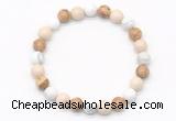 CGB8036 8mm white howlite, white fossil jasper & picture jasper beaded stretchy bracelets