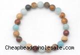 CGB8037 8mm amazonite, picasso jasper & picture jasper beaded stretchy bracelets