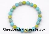 CGB8038 8mm blue howlite, blue & green sea sediment jasper beaded stretchy bracelets