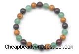 CGB8039 8mm green aventurine, brecciated jasper & wooden jasper beaded stretchy bracelets