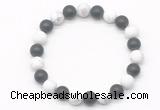 CGB8045 8mm matte white howlite & matte black agate beaded stretchy bracelets