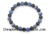 CGB8048 8mm matte lapis lazuli & matte black agate beaded stretchy bracelets