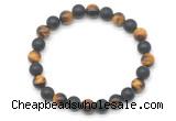 CGB8049 8mm yellow tiger eye & matte black agate beaded stretchy bracelets