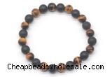 CGB8050 8mm grade AA yellow tiger eye & matte black agate beaded stretchy bracelets