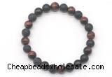 CGB8051 8mm red tiger eye & matte black agate beaded stretchy bracelets