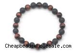 CGB8052 8mm grade AA red tiger eye & matte black agate beaded stretchy bracelets