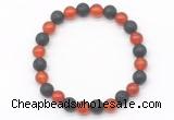 CGB8058 8mm red agate & black lava beaded stretchy bracelets