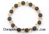 CGB8060 8mm citrine & black lava beaded stretchy bracelets