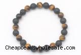 CGB8061 8mm yellow tiger eye & black lava beaded stretchy bracelets