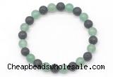 CGB8063 8mm green aventurine & black lava beaded stretchy bracelets