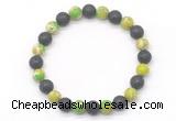 CGB8064 8mm green sea sediment jasper & black lava beaded stretchy bracelets