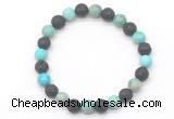 CGB8065 8mm blue sea sediment jasper & black lava beaded stretchy bracelets