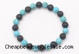 CGB8066 8mm blue howlite & black lava beaded stretchy bracelets