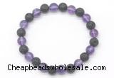 CGB8068 8mm amethyst & black lava beaded stretchy bracelets