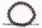 CGB8069 8mm red tiger eye & black lava beaded stretchy bracelets