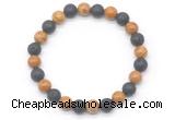 CGB8074 8mm wooden jasper & black lava beaded stretchy bracelets