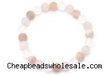 CGB8083 8mm matte white crystal, rose quartz & sunstone beaded stretchy bracelets