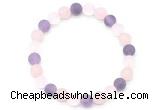 CGB8084 8mm matte white crystal, rose quartz & amethyst beaded stretchy bracelets