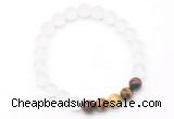 CGB8090 8mm matte white crystal & colorful tiger eye beaded stretchy bracelets