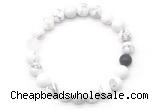 CGB8091 8mm matte white howlite, white crystal & black agate beaded stretchy bracelets