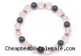 CGB8100 8mm rose quartz, black obsidian & hematite power beads bracelet