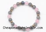 CGB8101 8mm labradorite, rose quartz & hematite power beads bracelet